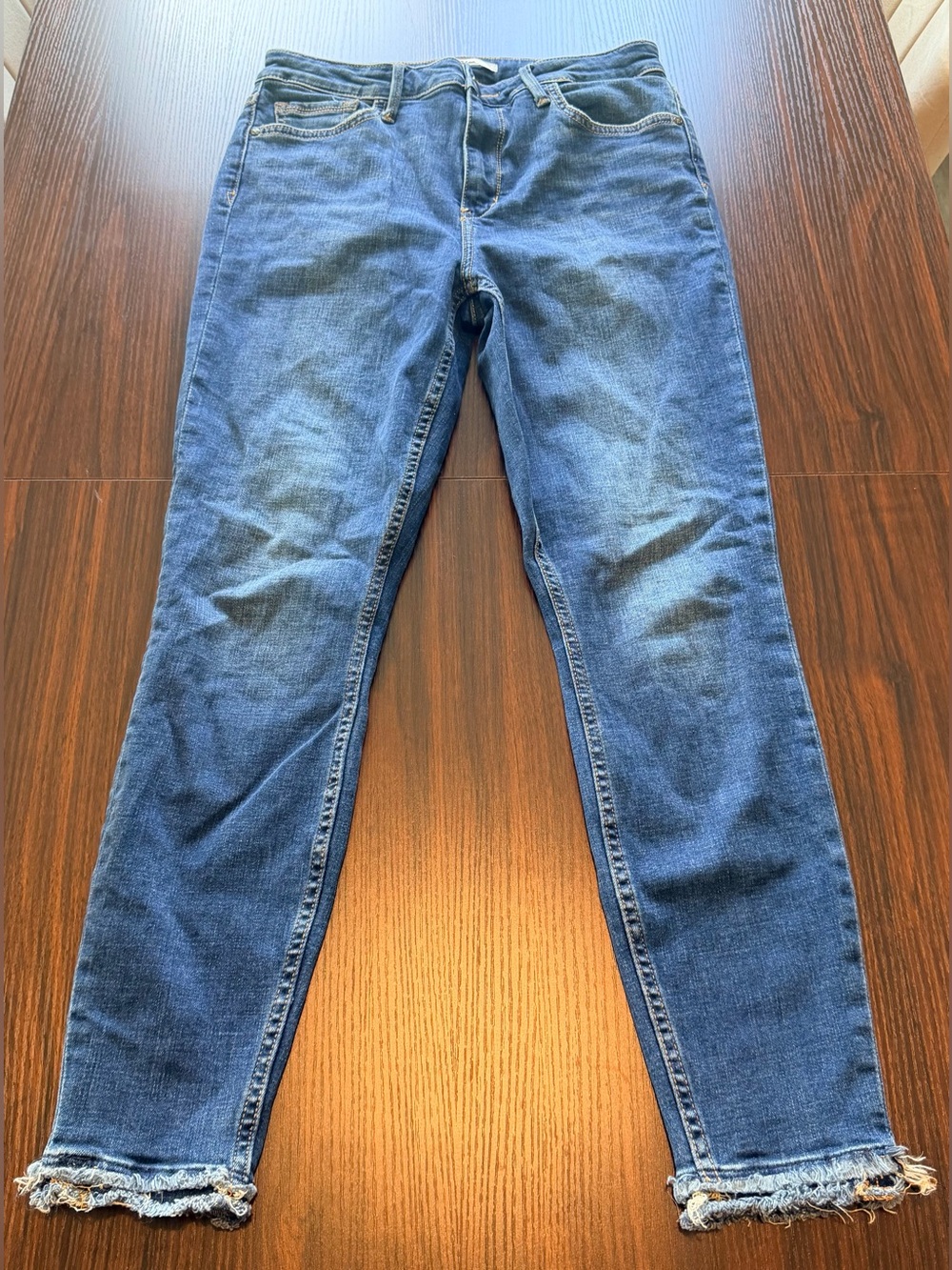 Sam Edelman Blue High Rise Ankle Skinny Jeans Frayed Raw Hem Stretch Size 28